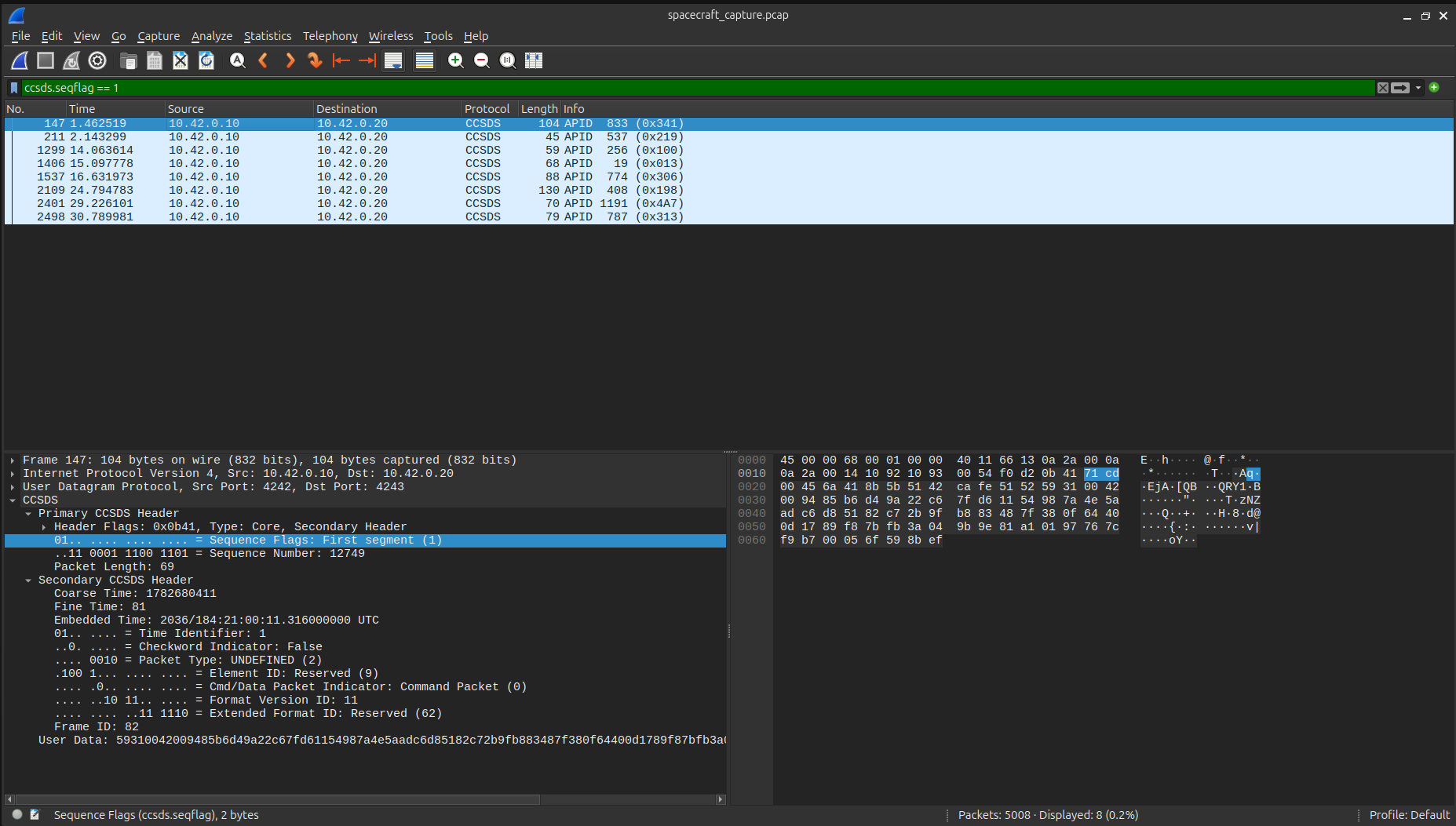 CCSDS packets in Wireshark